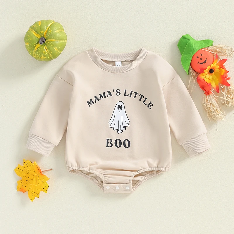 Autumn Fashion Baby Girls Boys Sweatshirts Rompers Halloween Clothes Letter Ghost Print Long Sleeve Toddler Fall Jumpsuits