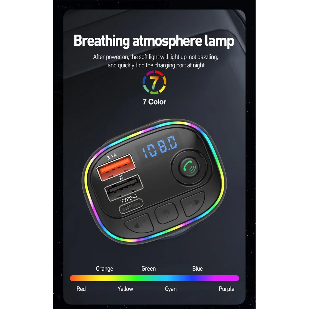 Ambient Led Lighting Dual Charging Ports Wireless Music Player Ambient Multi-color Lighting Built-in Microphone