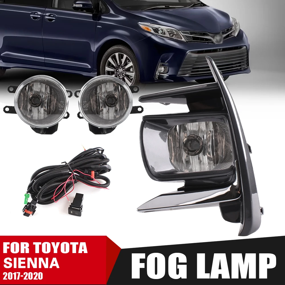 Комплект для модернизации передних противотуманных фар для Toyota Sienna 2017-2020: Дополнительные противотуманки, переключатель и проводка