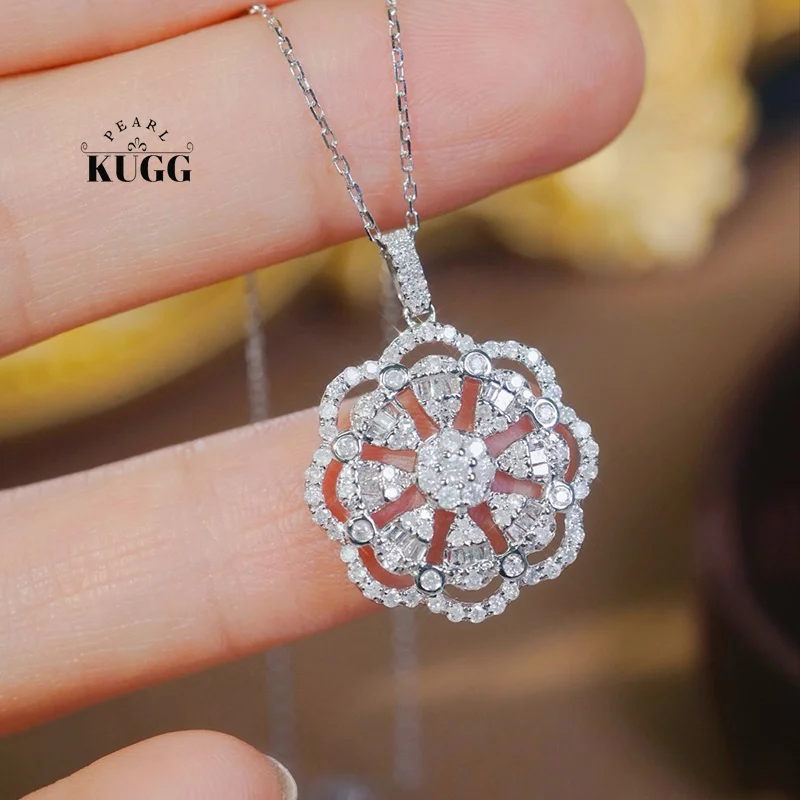 Collar KUGG 100% de oro blanco de 18 quilates, estilo romántico, colgante de diamante natural real de 0,85 quilates, collar para mujer, joyería de boda de alta calidad