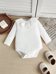 Spring New Simple Comfortable Casual Lace Collar Round Collar Long Sleeve Triangle Clothes Pit Strip Cute Baby Clothes