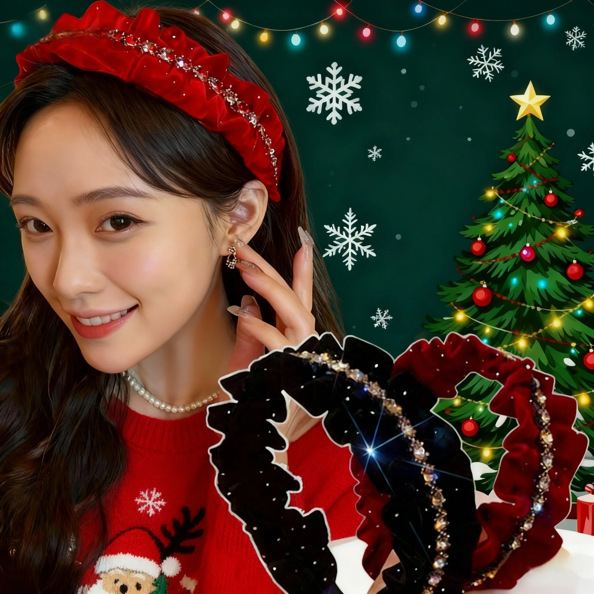 

Рождественская элегантная повязка на голову со рюшами, винтажная бархатная повязка на голову с высокой короной, сверкающая повязка на голову со стразами