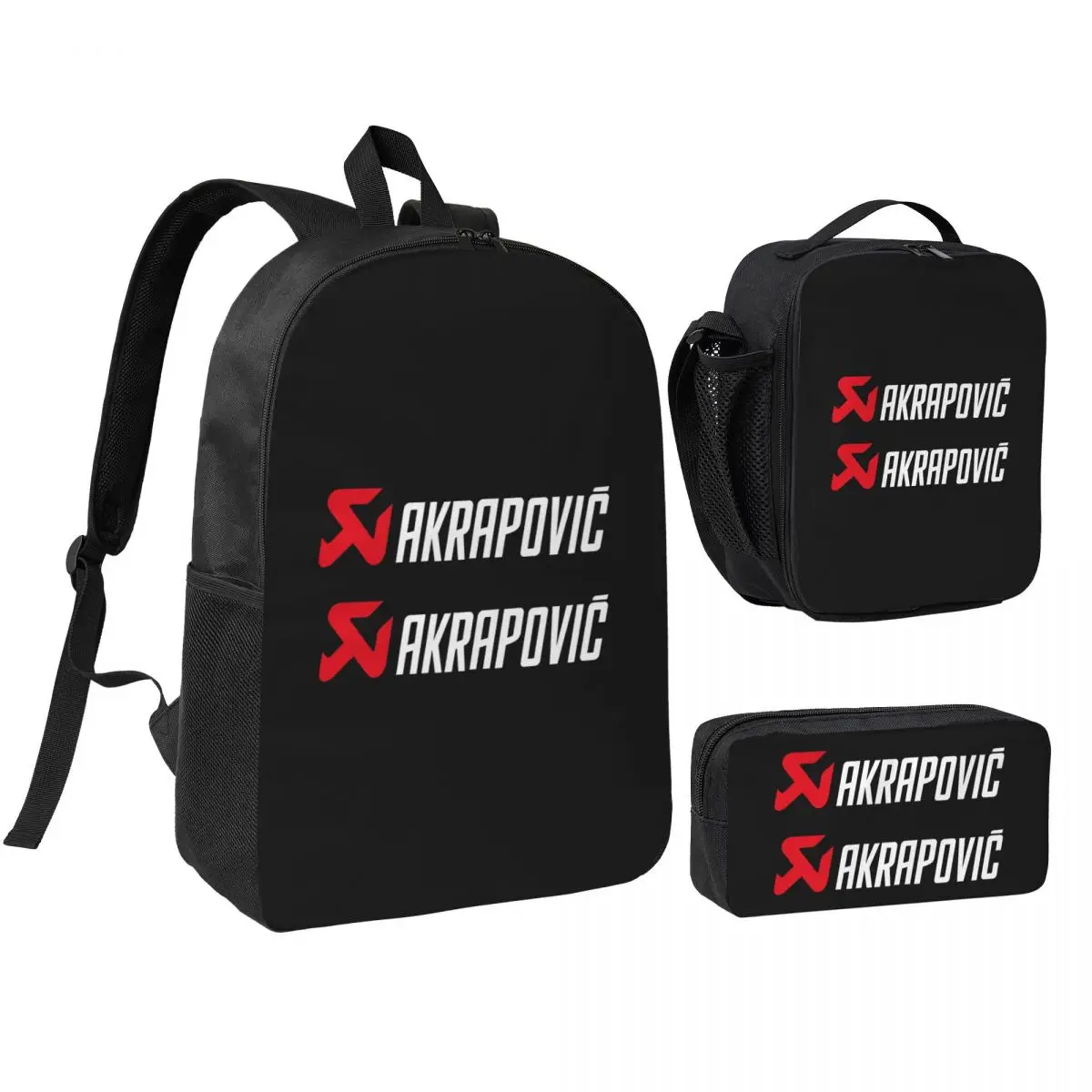 

Akrapovics Logo AKS Motorcycle Exhaust Backpack Boys Girls BookBag School Bag Shoulder Bags 3ps Insulated Lunch Bag Pencil Case