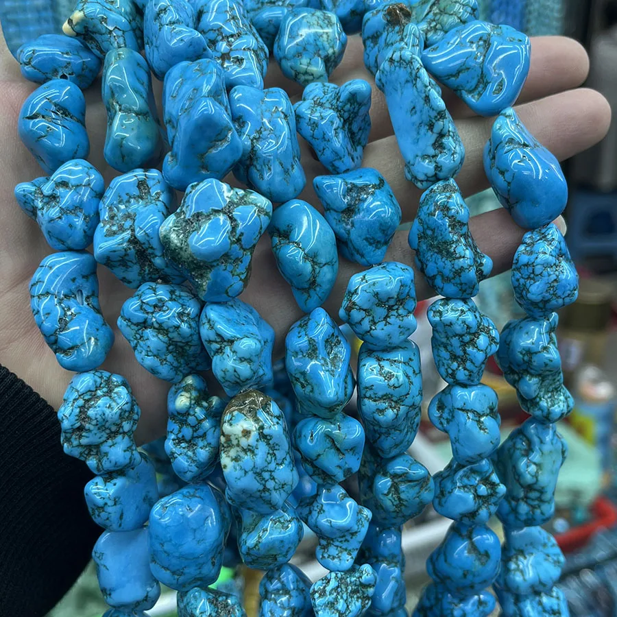 Optimisez la pierre Turquoise, perles à Section irrégulière, entretoise ample à facettes pour la fabrication de bijoux, collier et Bracelet à faire soi-même, 15 pouces, 15-20mm