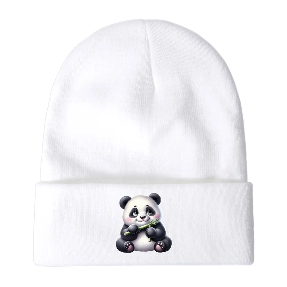 Winter Autumn Panda Prints Knitted Elastic Hat Outdoor Warm Beanies Hip-hop Woolen Hats Skullies For Teenagers Men Women