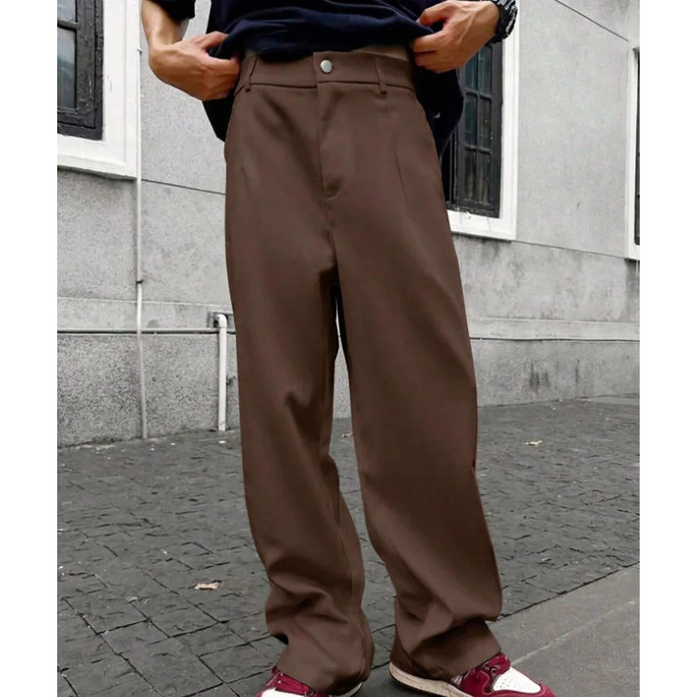 

Мужские костюмные брюки из полиэстера с плоской передней частью, прямые брюки, свободный крой, однотонные брюки, классические облегающие брюки для деловой работы, торжественное платье, кастрюля