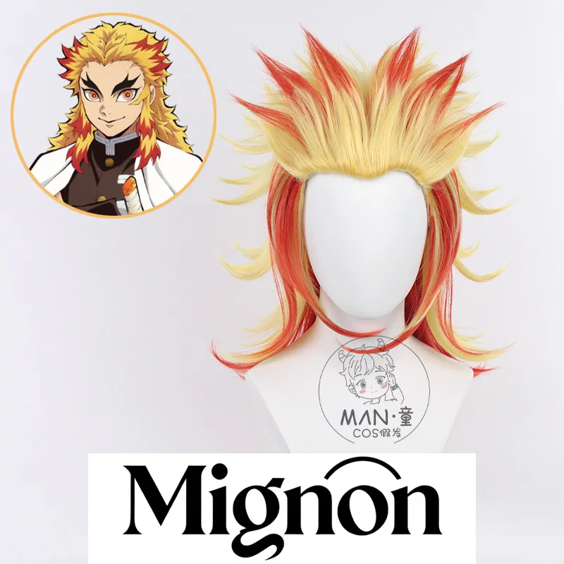 

Demon Slayer Kyojuro Rengoku Cosplay Wig Flame Hashira Clipped Spiky Medium Length Halloween Gift
