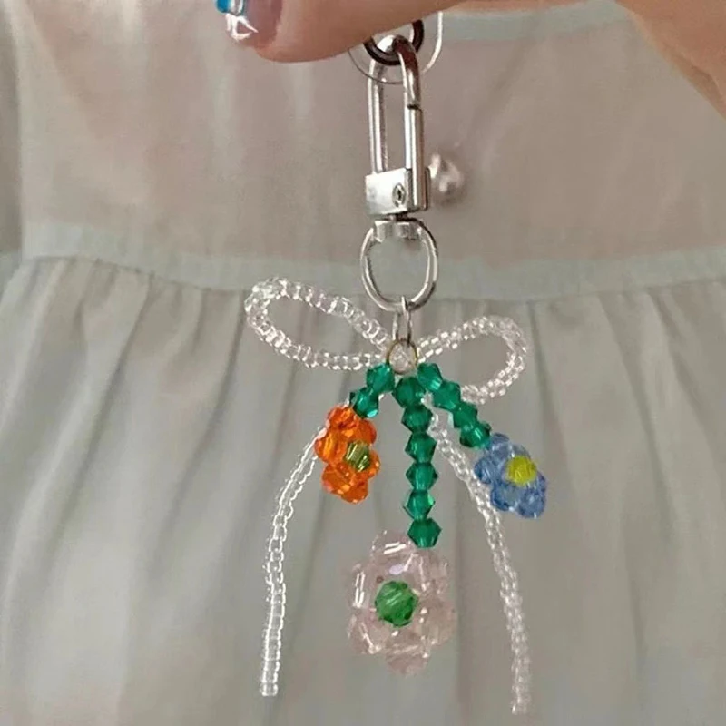 

Ins Cute Beaded Bowknot Flower Phone Pendant Keychain For Bag Charm Accessories Girls Strap Lanyard Decoration