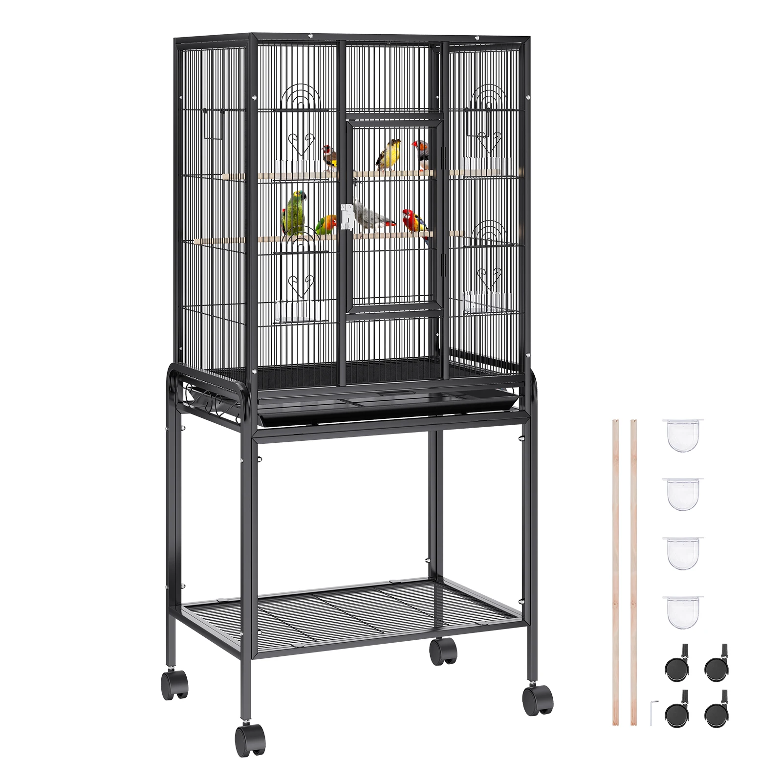 VEVOR 52/54inch Standing Large Bird Cage, Wrought Iron Flight Bird Cage for Cockatiels ,Parrots, Macaw w/Rolling Stand and Tray