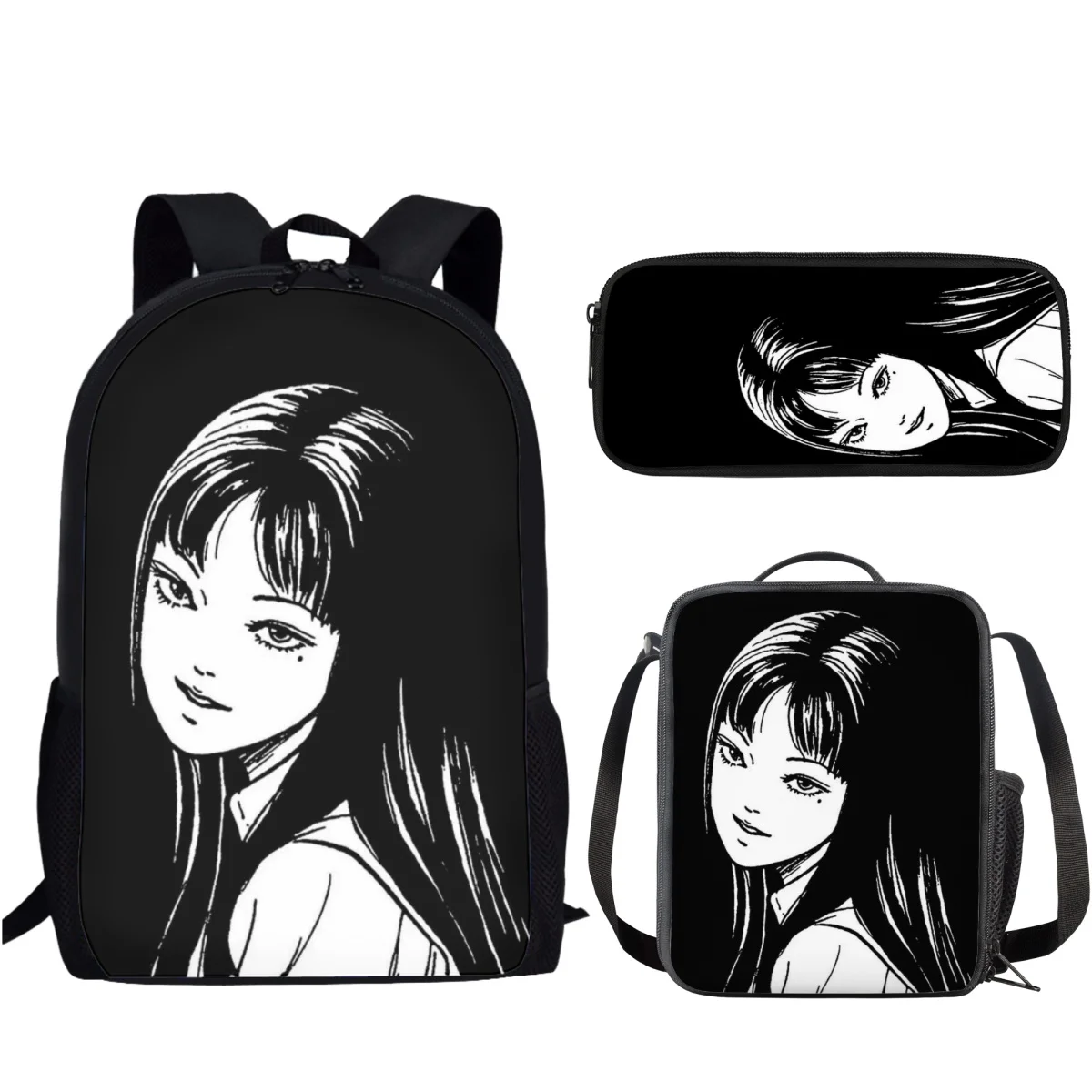 Horror Manga School Bags Set of 3 Kids Girls Backpack Large Capacity Bookbag Back to School Fashion Student Schoolbag Mochila