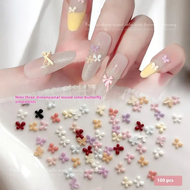 

100 шт., мини-смешанные цвета, бант, смола, украшение для ногтей с плоским дном, аксессуары для украшения ногтей