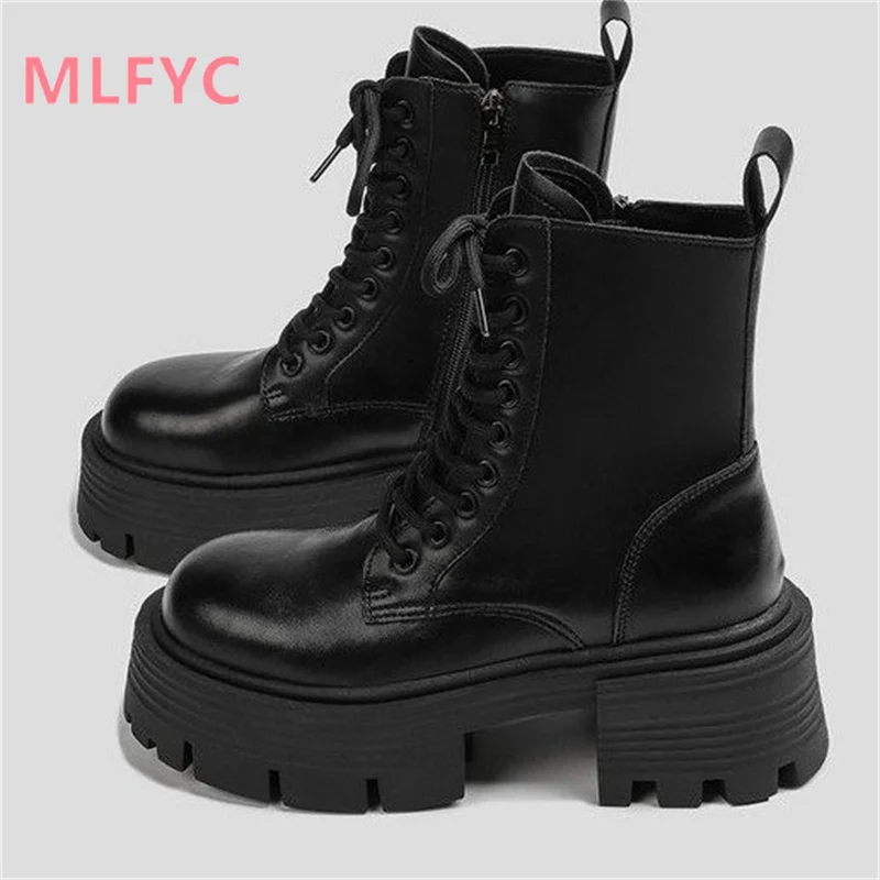 

Autumn and Winter Women's Boots, Thick High Heels, Thick Soles, Trendy British Style Short Leather Boots, Slimming Short Boots