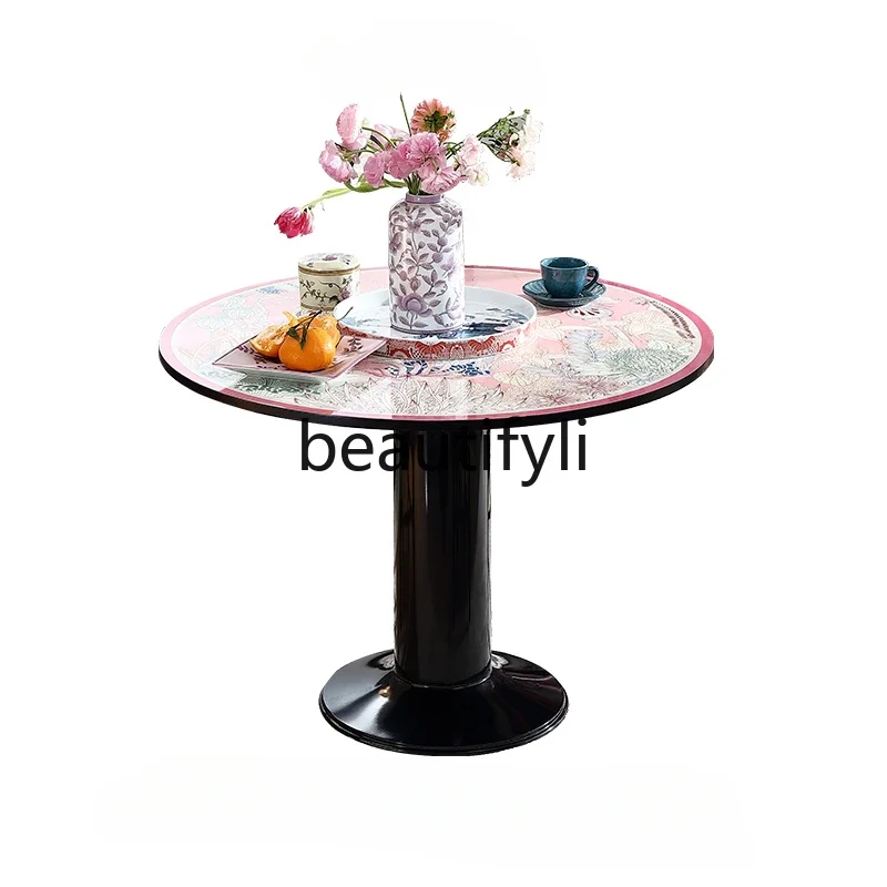 

Chinese retro round dining table French painted casual table 1 meter