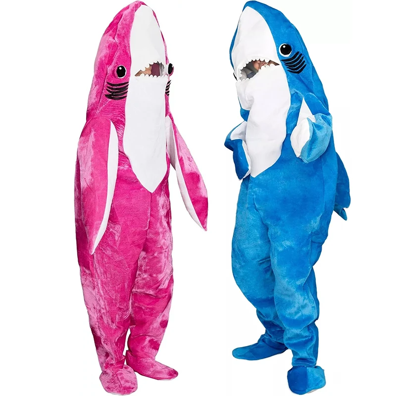 2025 Adults Halloween Best Couple Costumes Women Pink Shark Dancing Mascot Jumpsuit Men Blue Shark Cosplay Suit