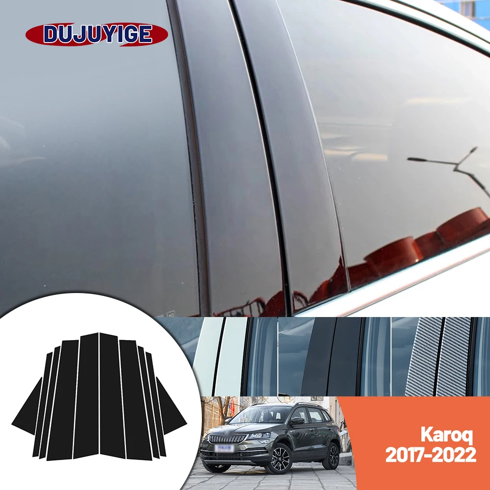 

Ярко-черная наклейка на дверь и окно из углеродного волокна B C, наклейка на стойку подходит для Skoda Karoq 2017-2022 2018 2019 2020 2021