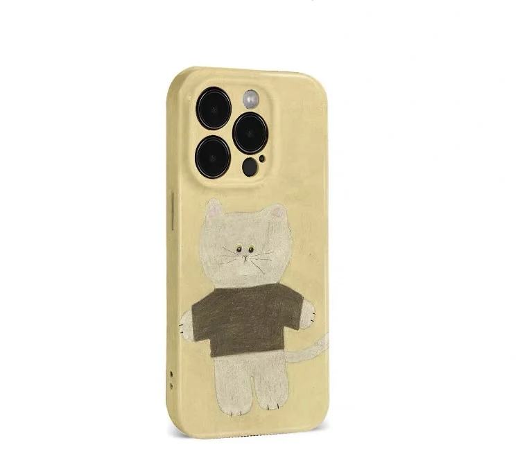 Yellow Dumb Mimi Cat Cartoon Phone Case for IPHONE 17 Air 16E 15 PROMAX 14 Plus 13 12 MINI 11 PRO 16Plus XR Acrylic Phone Cover