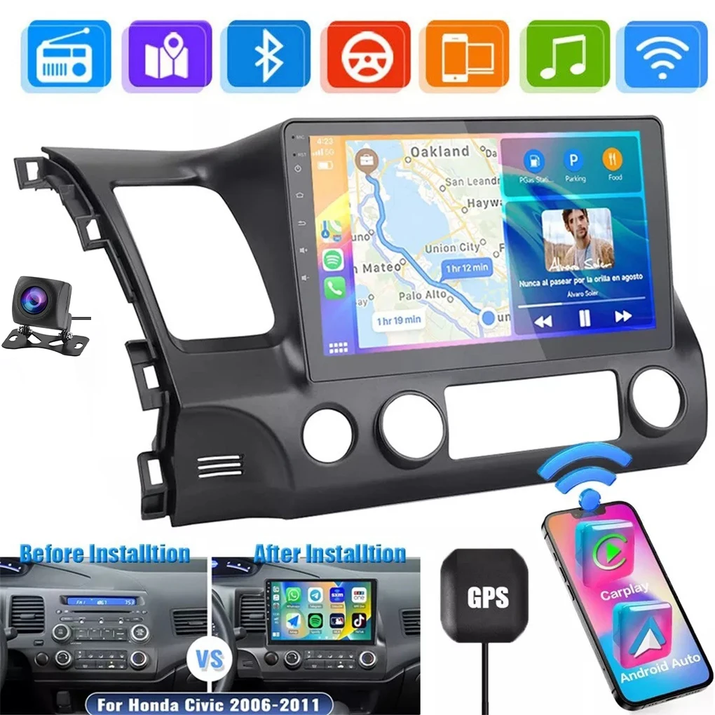 

10.1 Inch Car Radio For Honda Civic 2006-2011 2Din Android Octa Core Car Stereo DVD GPS Navigation Player QLED Screen Carplay