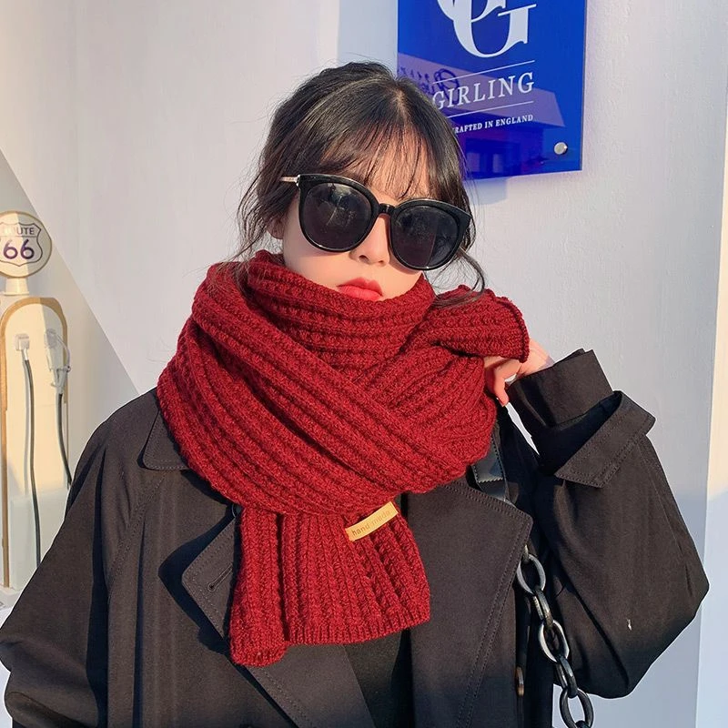 Women Winter Scarf New Korean Woolen Scarf Lovers Men And Women Thicken Warm Students Solid Color Knitted Scarves Bib