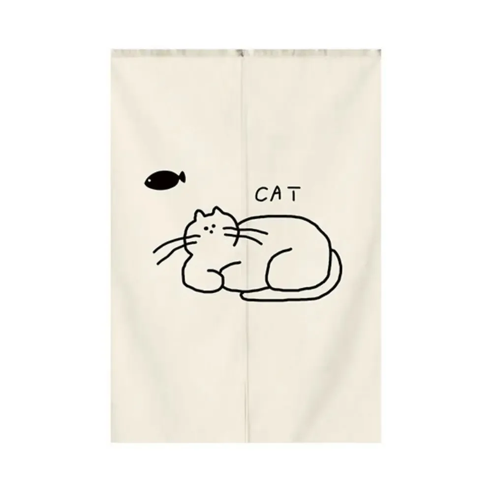 VIKAMA Minimalist Cat Print Noren Half Curtain Japanese Style for Cafe Guesthouse Kitchen Bedroom Hallway Home Decor