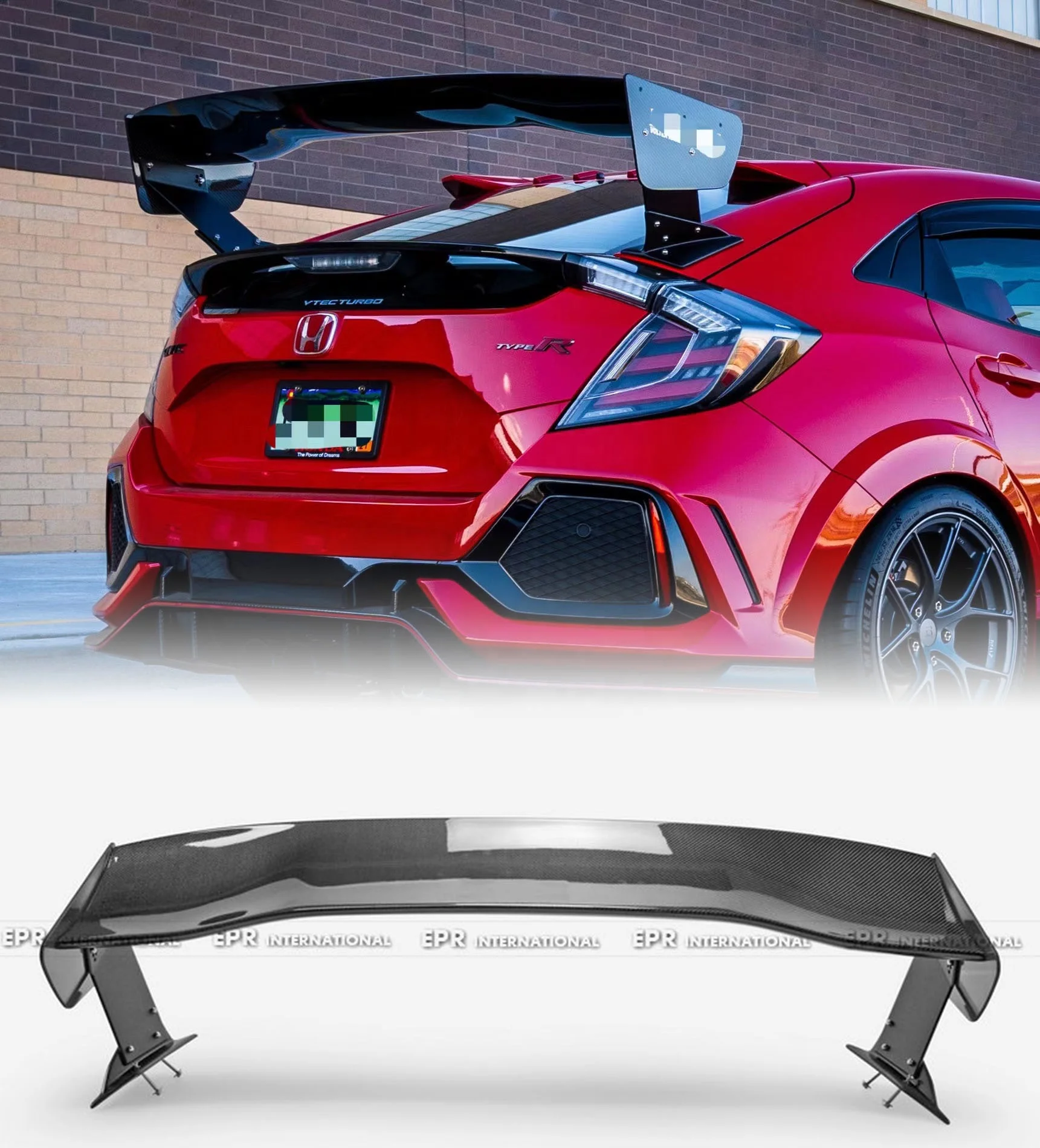 مناسبة لـ (الولايات المتحدة الأمريكية المحلية) تناسب Civic TypeR FK7 FK8 VTX2V الخلفية GT سبويلر الكربون GT الجناح (أرجل الكربون الجافة) #2