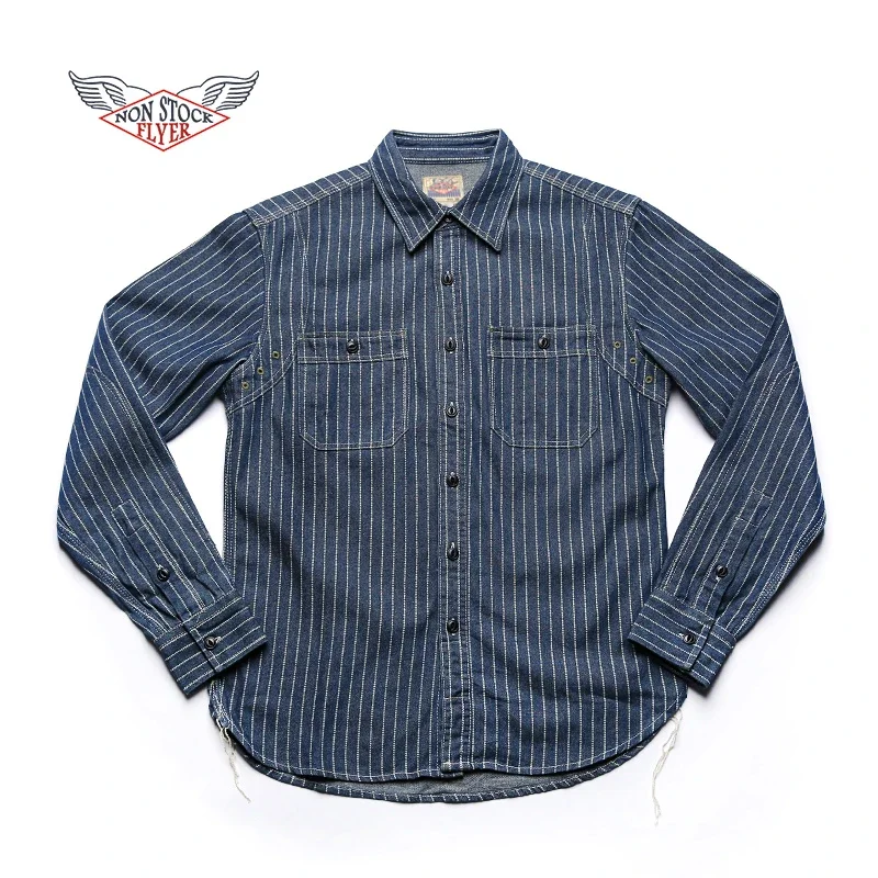 

Non Stock Wabash Stripe Work Shirt Vintage Denim Vent Hole WorkShirts for Men