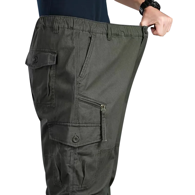 

High Quality Men's Tactical Pants Elastic Waist Cargo Large Size Cotton Pants Multi-Pocket Trousers Sports Training Work Pants