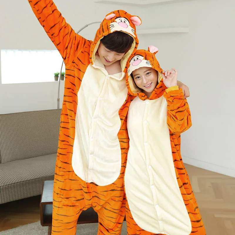 Tiger Kigurumis Pajamas Adults Onesies For Women One-Piece Bodysuit Men Sleepwear Christmas Pijama Cosplay Costume Halloween