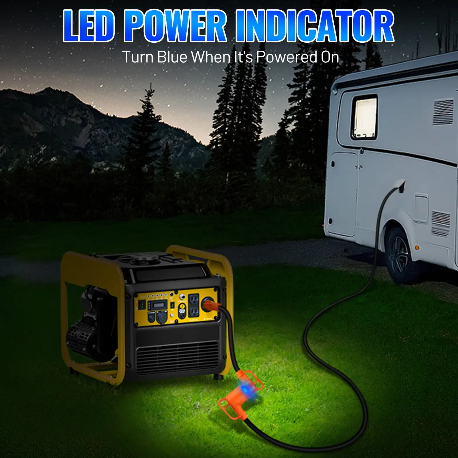 سلك محول طاقة RV من 15A إلى 30A، 10 مقياس من النحاس النقي مع مؤشر LED، قبضة مريحة للمركبات الترفيهية الصغيرة #5