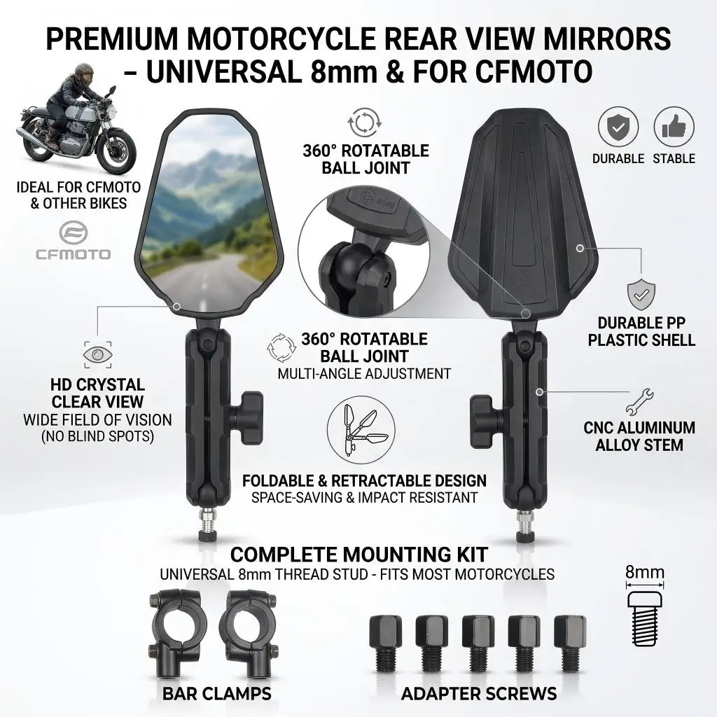 

Motorcycle Foldable Off-road Scooter Mirror high quality Motorcycle ADV ATV Rearview Mirrors Foldable Clear Wide Views Durable