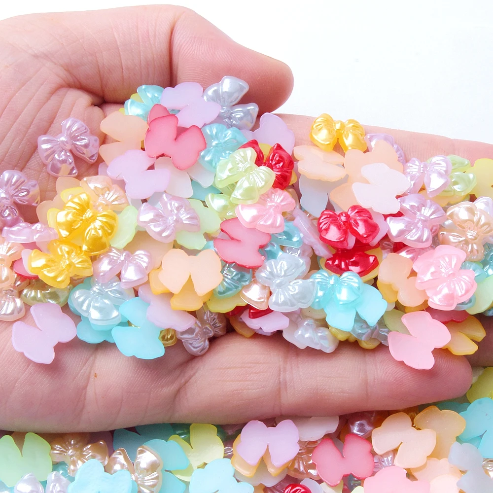 New Style 13mm 10g Resin Bow Tie Many Colors Flatback Beads For DIY Hair Rope Scrunchie Jewelry Making Decorations