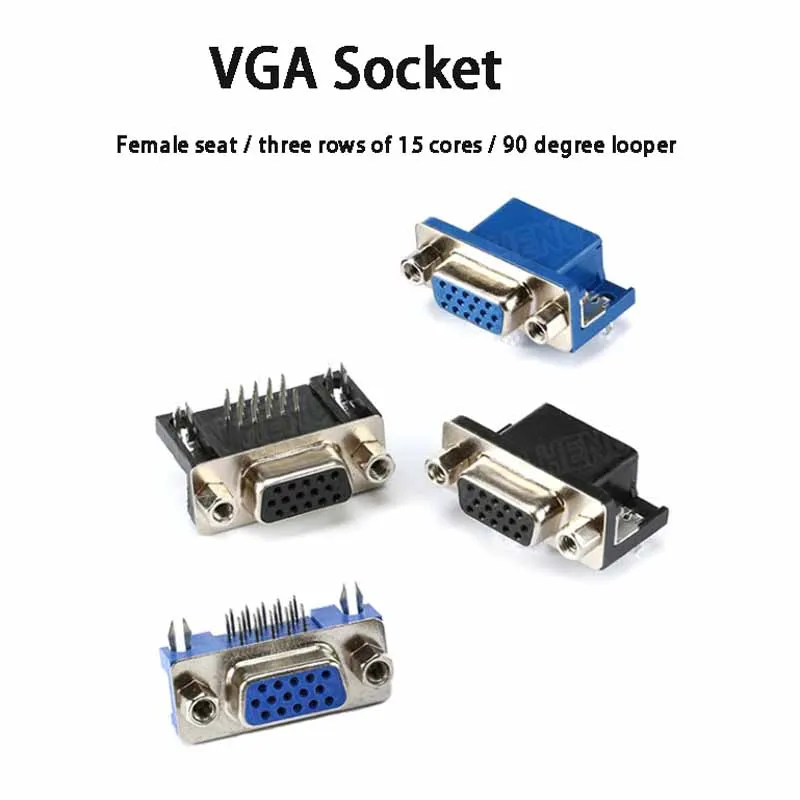 VGA 3 Rows Of 15 Cores 90 Degree Bent Needle RS232 Serial Port Female Socket Plug-In Copper Legs Socket Connector Adapter