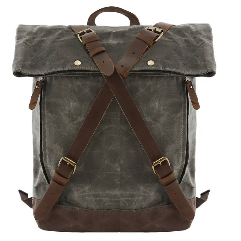 LKEEP New Luxury Vintage Canvas Backpacks for Men Oil Wax Canvas Leather Travel Backpack Large Waterproof Daypacks Retro Bagpack