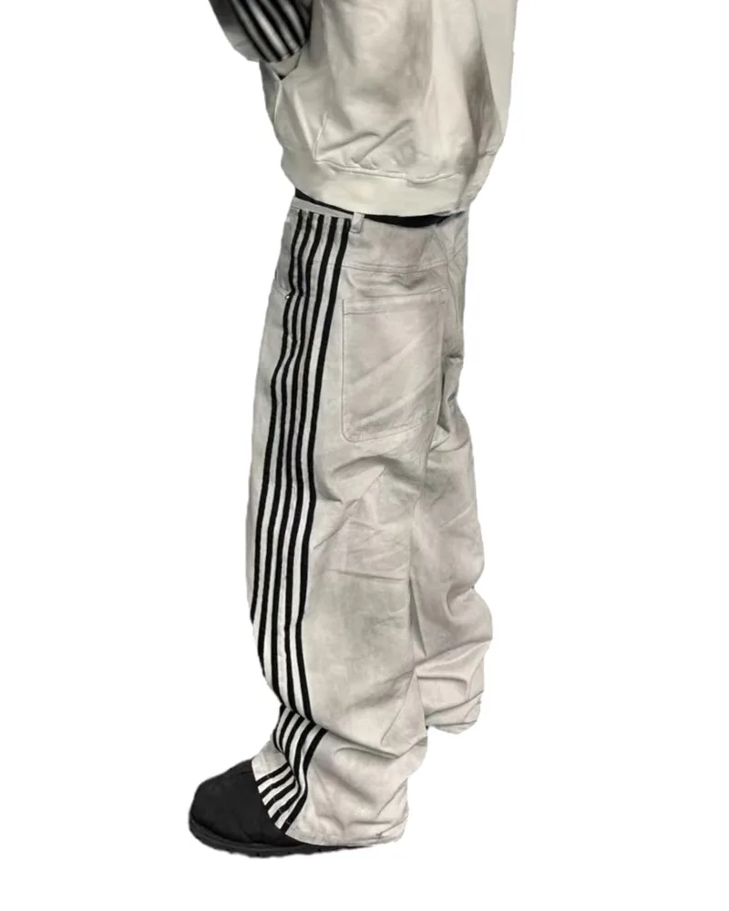 Y2K Jeans larghi Retro Vecchi lavati da uomo Pantaloni sportivi Harajuku a righe ricamati Donna Hip Hop Streetwear Pantaloni casual in denim a gamba larga