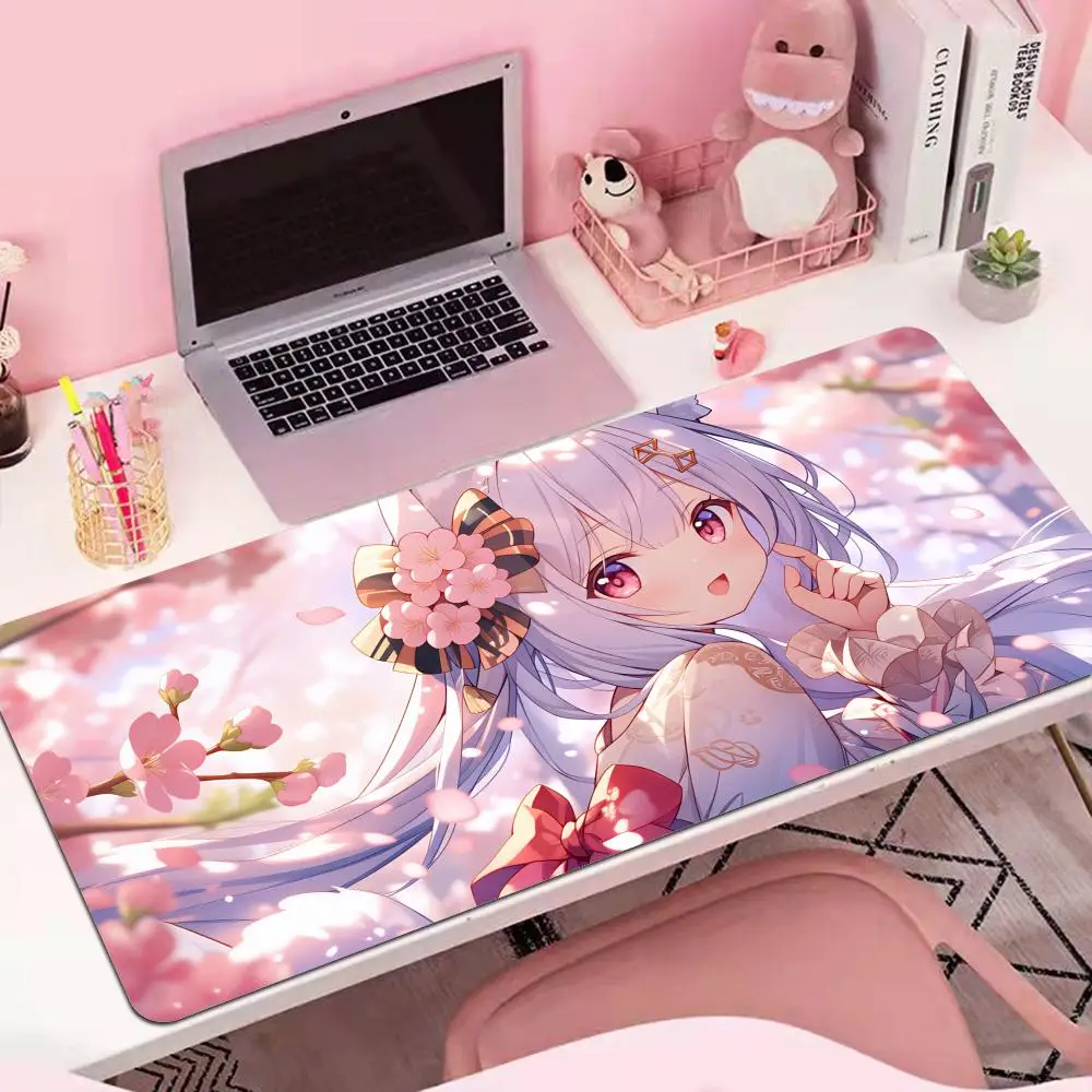 

HYBXAXC Japanese Anime Fox Girl Cute Mouse Pad, Pink Kawaii Non-Slip Lockedge Desk Mat