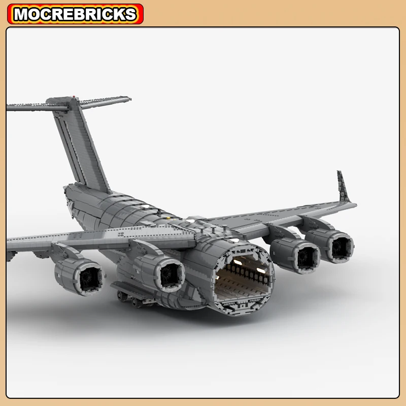 MOC 빌딩 블록 군사 수송 항공기, 보잉 C-17 글로브마스터 III, 전략 전투기 조립 모델, 기술 브릭 장난감