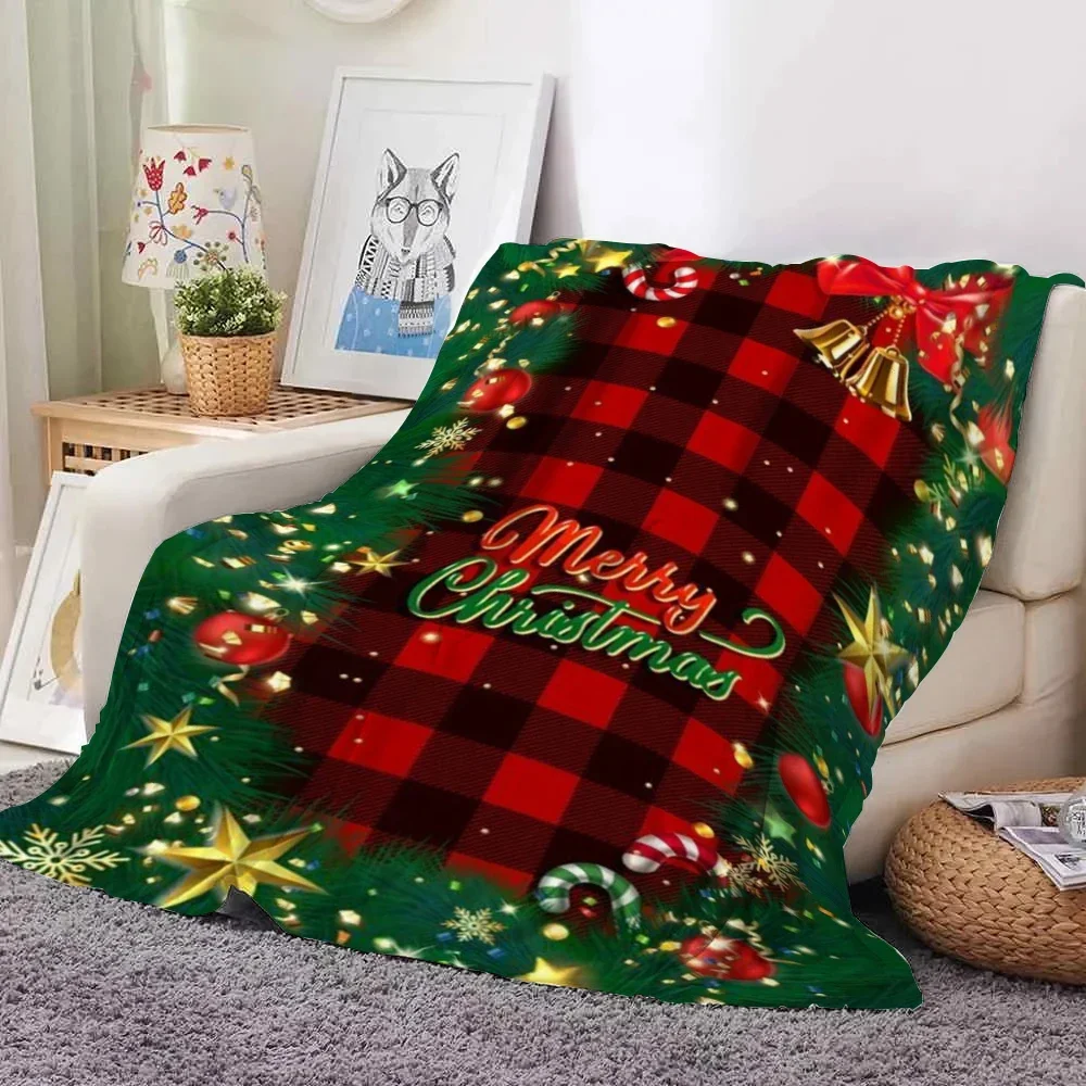 1pc Christmas Plaid Pattern Fleece Blanket with Merry Christmas and Decorations A blanket for taking a nap in the office