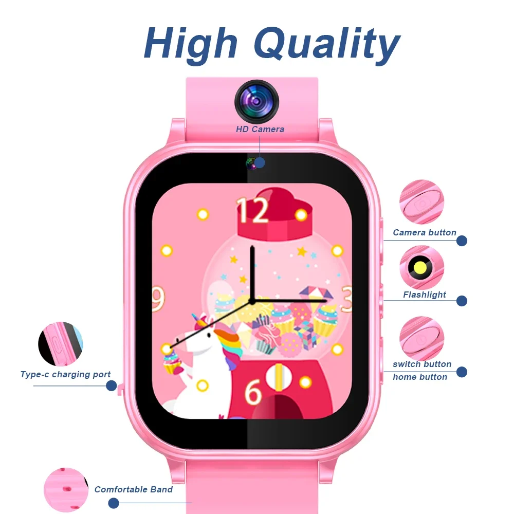 2024 New Kid Smartwatch Games Pedometer Music Play Flashlight 22 Games 500mAh Battery Habit Tracking for Boys Girls Gift Clock.