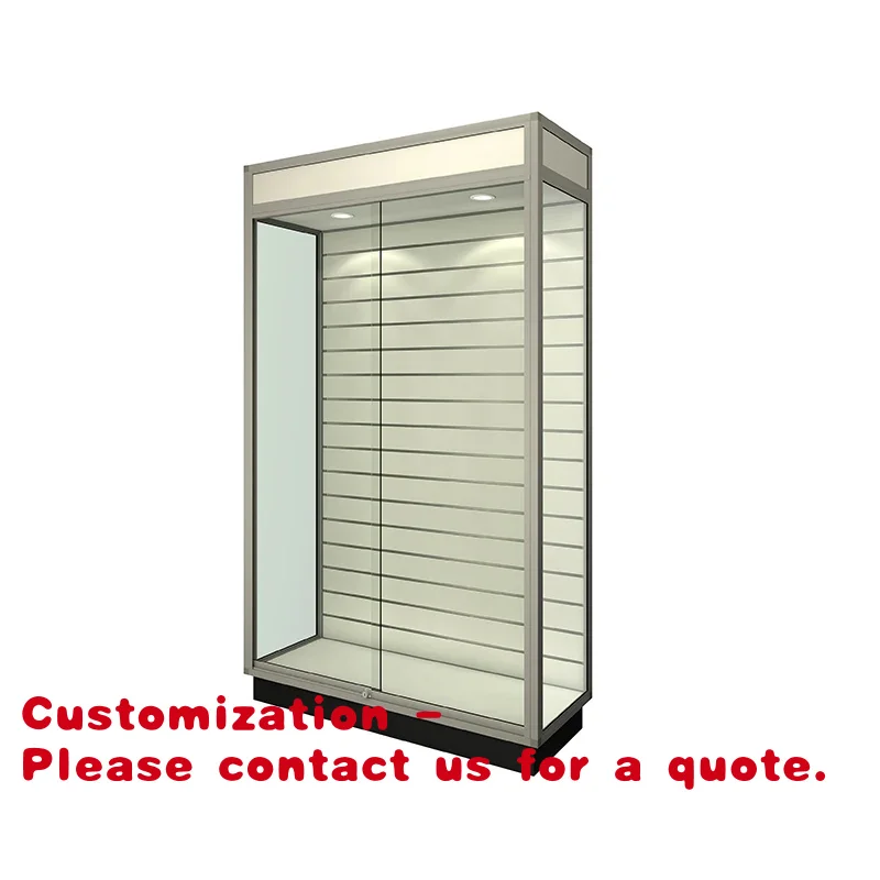 

Customize.Glass Display Showcase With Slatwall and Storage Lockable Cabinet Lighting Retail Shop