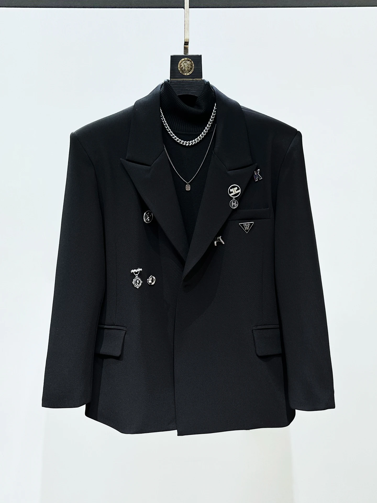 

Bla Casual Men's Suit Jaet Original Design Chest Pin Decoration Loose Fit Faionable Spring Autumn Wear Single Button