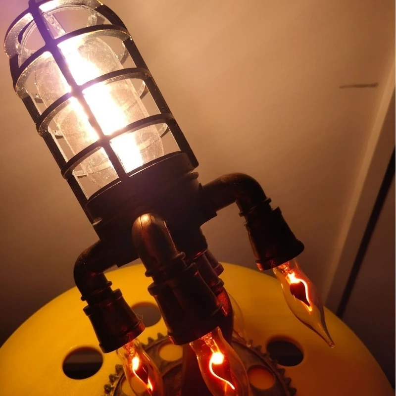 Designer Rocket Lamp Flame LED Floor Lamp Steampunk Living Room Background Desk Lamp Children’s Room Atmosphere Adorn Night Ligh