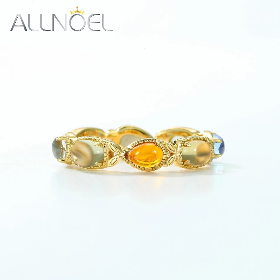 ALLNOEL Real 925 Sterling Silver Rings for Women Citrine Amber Colorful Gemstone Gold Plated Luxury Vintage Fine Jewelry Gifts