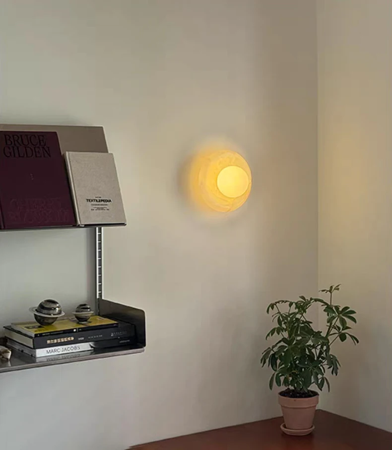 Round Real Stone Wall Light Home White Glass G9 Bulb Indoor