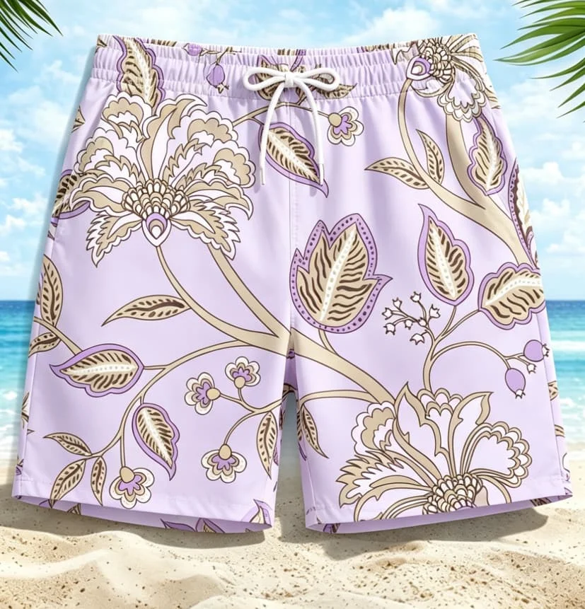 

Men's Vintage & Tropical Floral Print Swim Trunks, Quick Dry Casual Shorts, Breathable and Stylish for All Summer Occasions