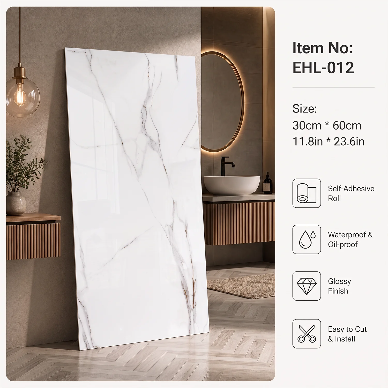 Self-Adhesive PVC Wall Tiles, IXPE Foam & PTE Backing, 12"x24" Peel and Stick Wall Panels, Waterproof Removable Marble Look Wall Stickers for Bathroom Kitchen Home Decor