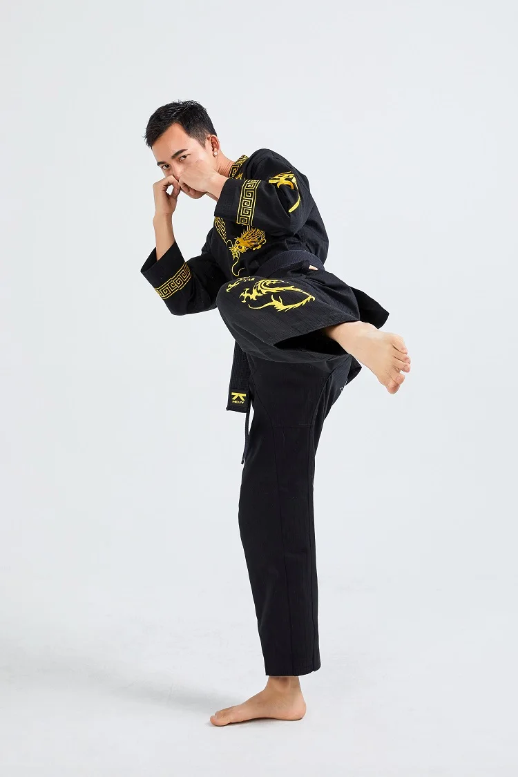 Preto Profissional Taekwondo Unisex treinador dos homens Unisex Set Black Belt Karate Judo Artes Marciais Adulto WTF Roupas de Manga Longa