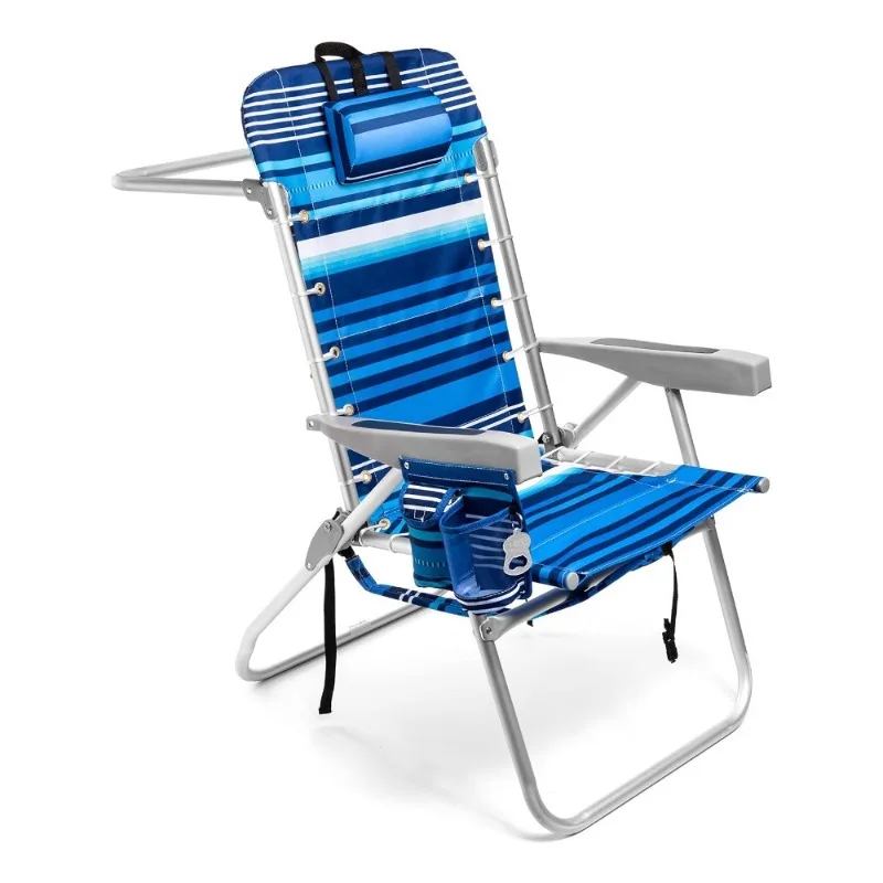 Folding Tall Backpack Beach Chair with 5 Positions, Towel bar, Cooler and Storage Pouch, Cup Holder and Phone Holder