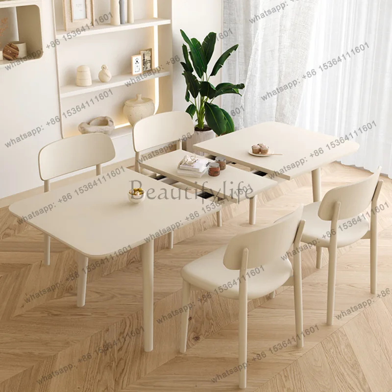 Factory Direct Sales French White Cream Style Pure White Slate Solid Wood Dining Table Retractable Dining Table