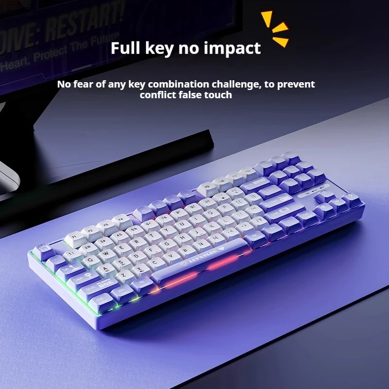 AJAZZ Ak870MC Tastiera meccanica cablata Type-C Hot Plug Piccola tastiera Tea Shaft/Red Shaft 87 tasti Giochi/ufficio per PC portatile