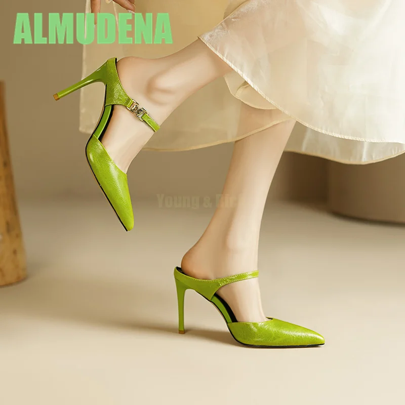 

Baotou Slippers for Women In Summer Fashionable and Stylish Style High Heels Half Slippers Pointed Thin Heels Mueller Shoes 9Cm
