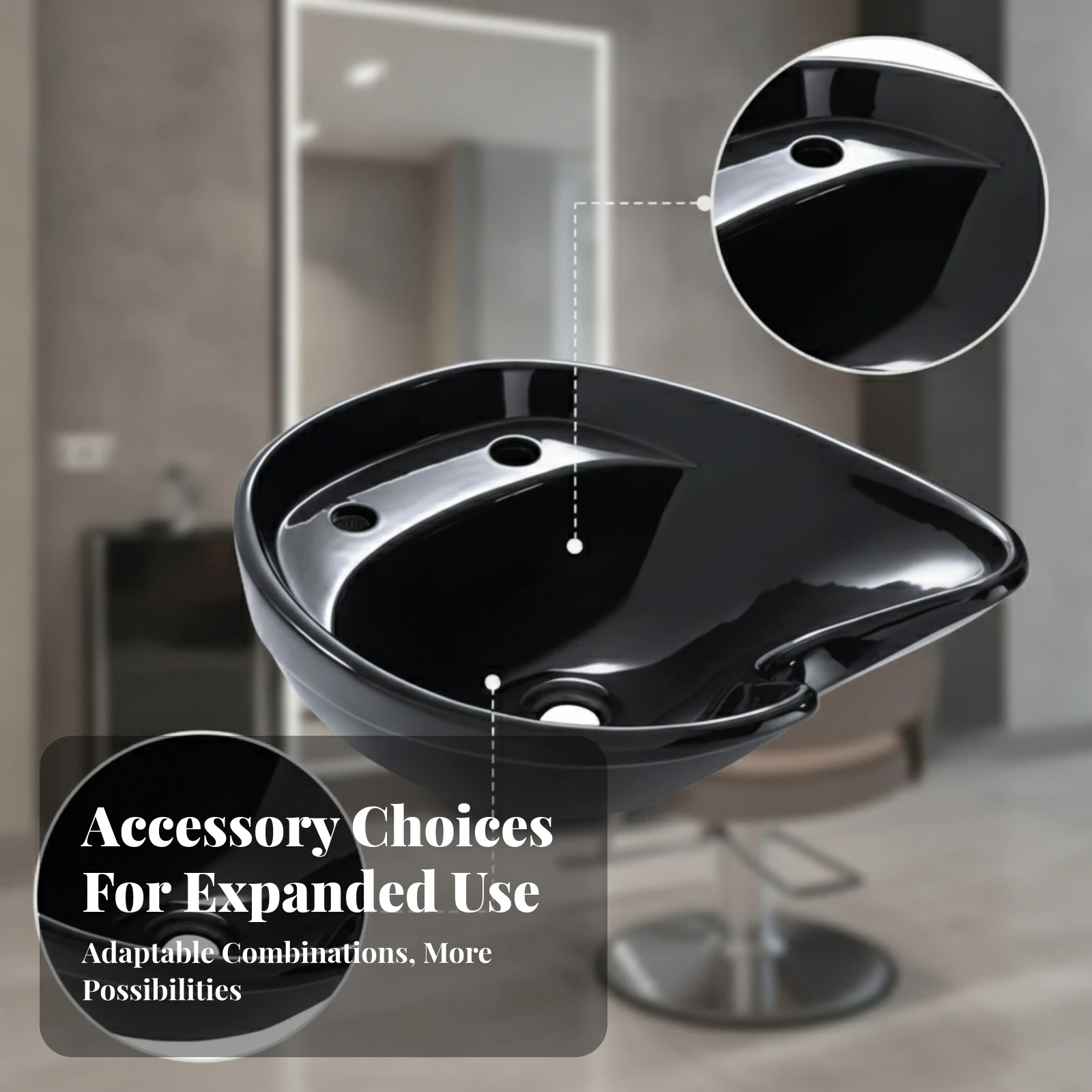 Molded Shampoo Bowl Smooth Salon Shampoo Basin Hair Wash Basin Curved Front Lip Backwash Shampoo Basin Salon Barber Shop Tools